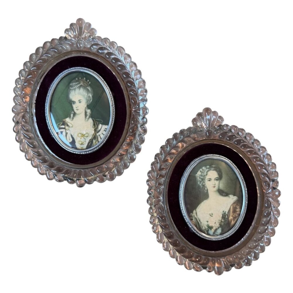 Antique Set Cameo Creation Mme Lambert‎ Morigney & Lady Dower Glass Framed Glass
